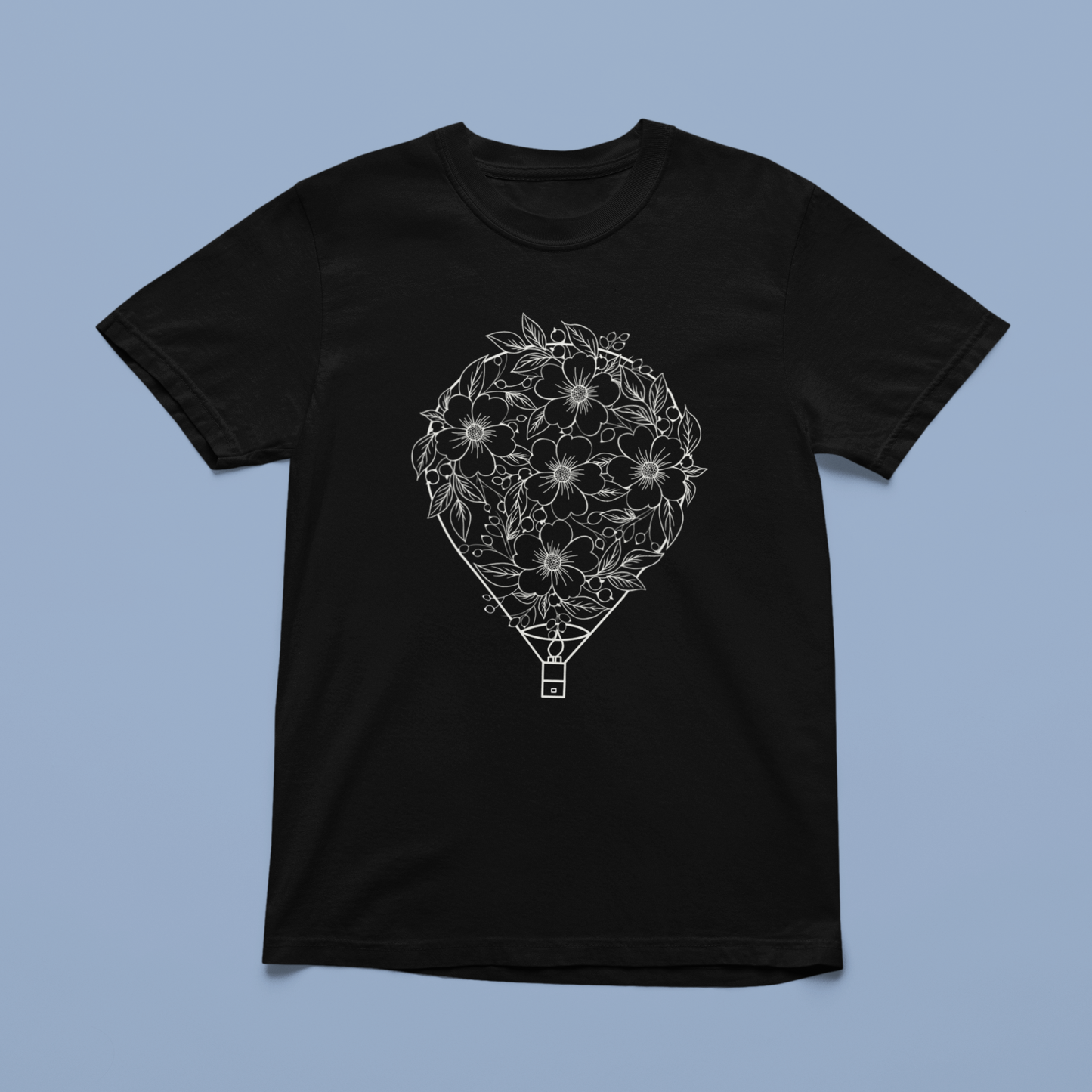 tshirt noir montgolfiere fleurie