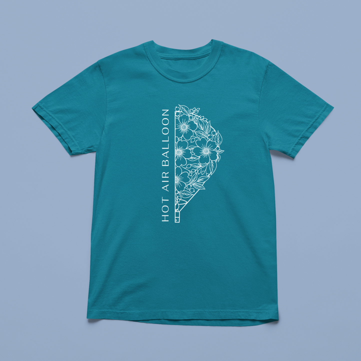 T-shirt hot air balloon fleuri Bleu canard