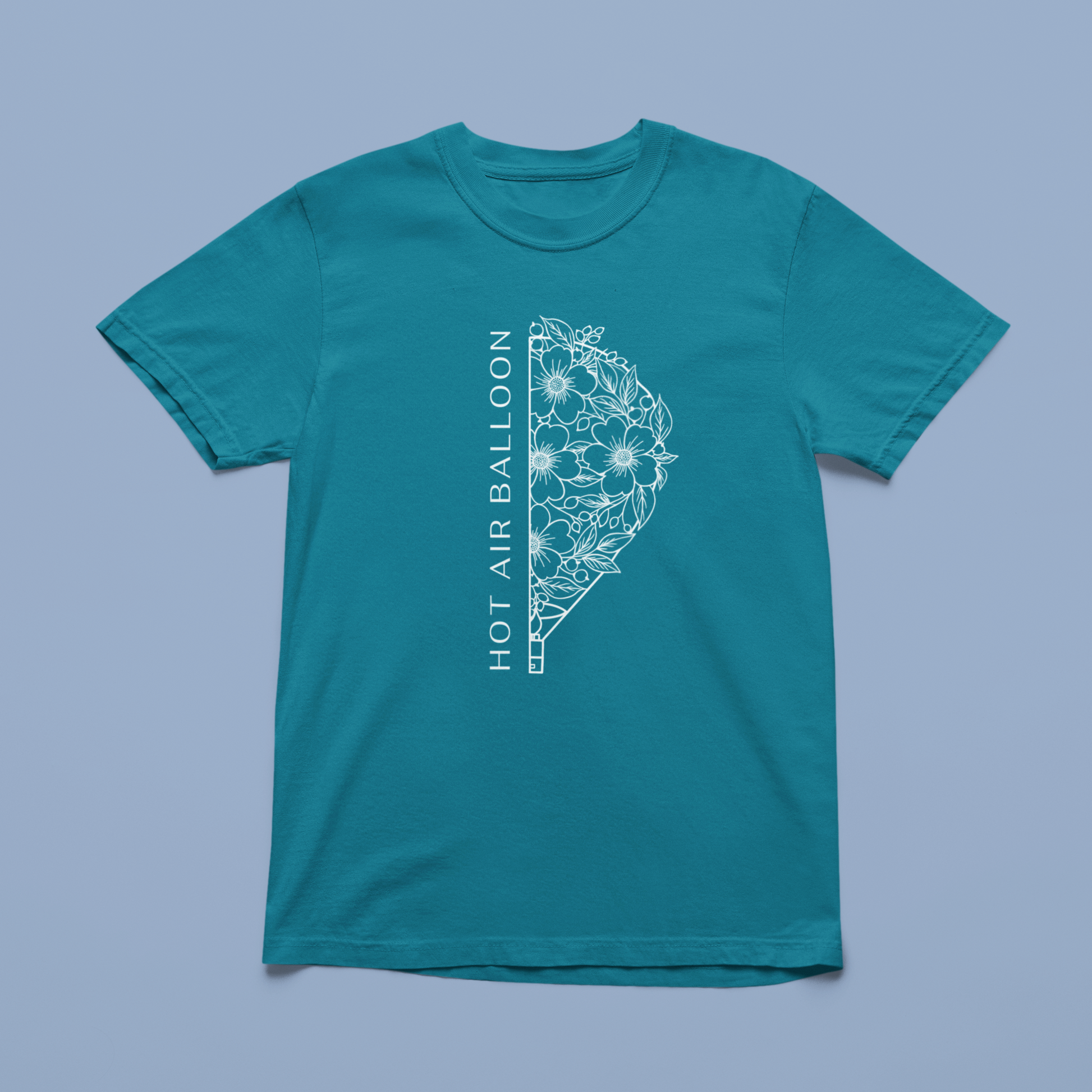 T-shirt hot air balloon fleuri Bleu canard