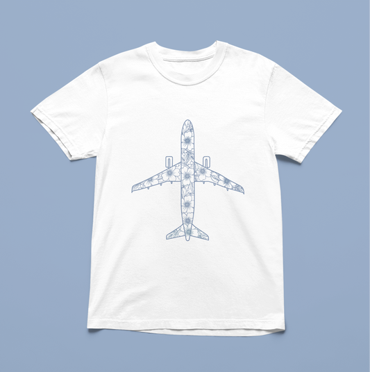 Tshirt avion fleuri blanc